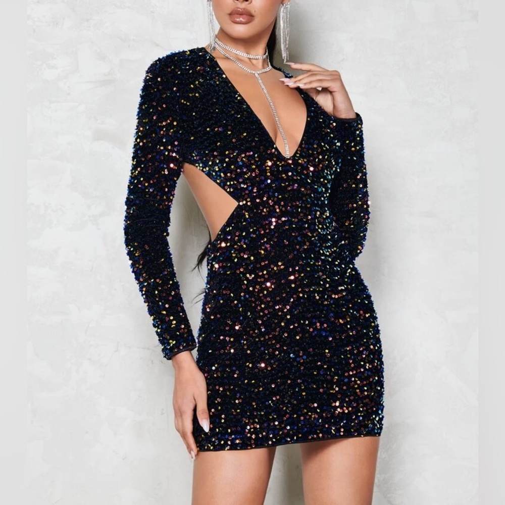Plunging Neck Sequin Bodycon Dress